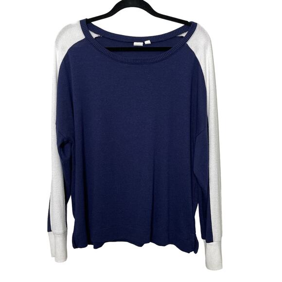 Gap Sweater Round Neck Sweater Color Block Striped Detail 90s Y2K Vibes Blue L - Picture 1 of 11